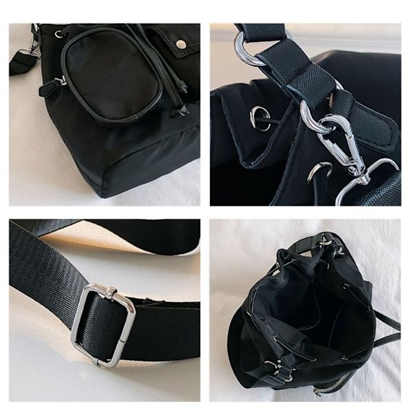 Snøre Bucket Bag Nylon Skuldertasker SORT black