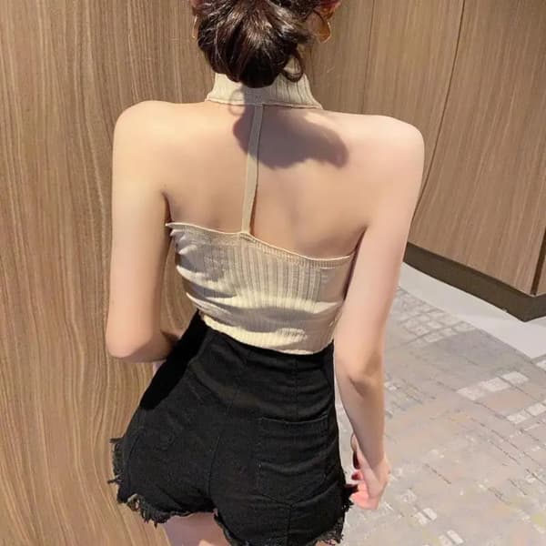 Strikkede seler halterneck top SORT Black