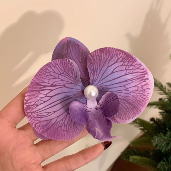 Phalaenopsis Blomster Hårnål Side Andnebb Clip MØRK LILLA dark purple