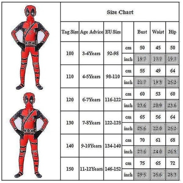 Kids Deadpool Superhero Halloween Party Cosplay Costume 120cm