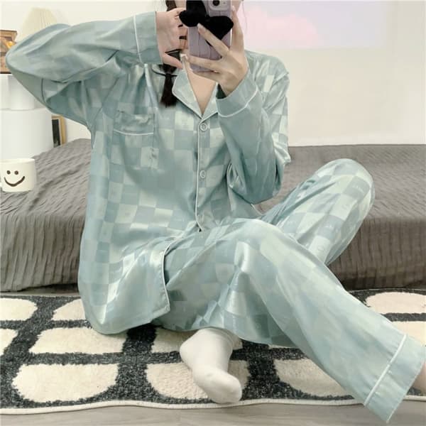 Ice Silk Hemkläder Pyjamasbyxor Set BLÅ L blue L