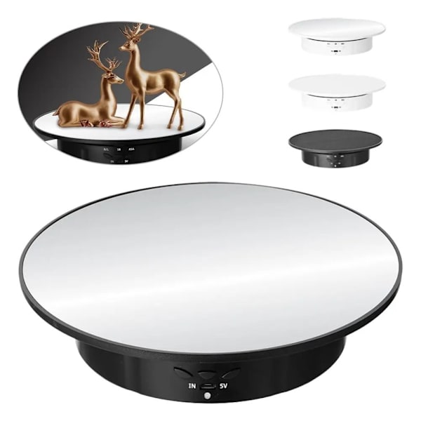 Motoriserad Roterande Spegel Display Stativ Skivspelare VIT White