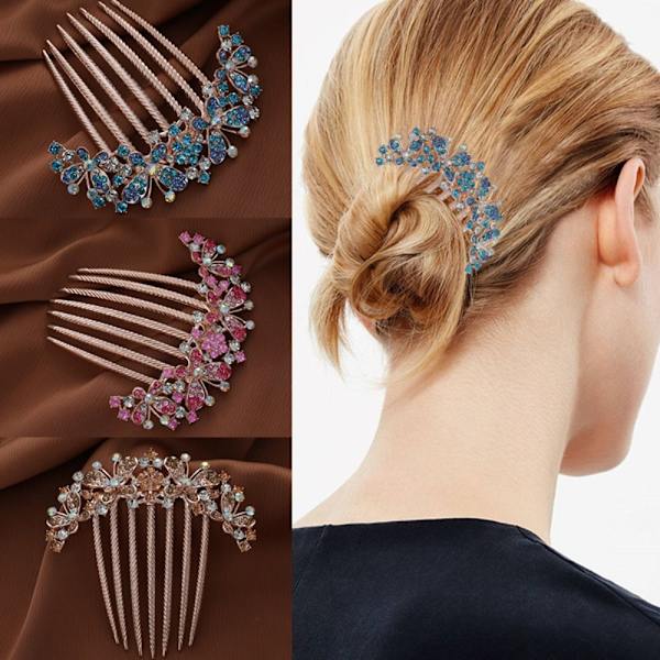 Rhinestone Hårklämma Blomma Hårkam BLÅ blue