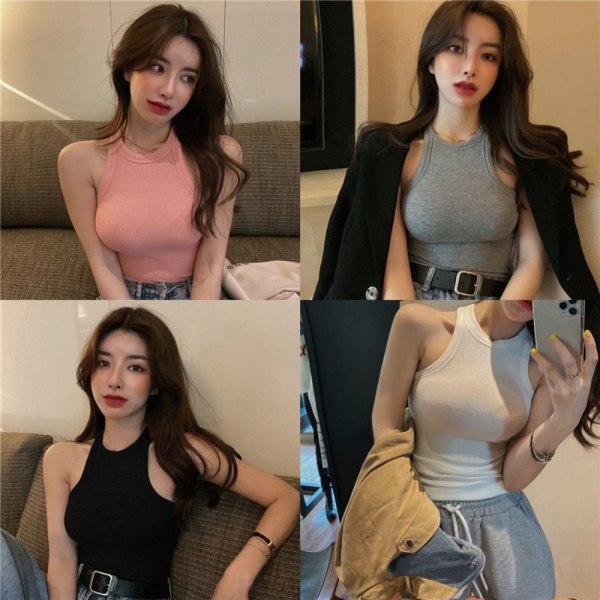 Halter Top Crop Top GRÅ M(45KG--52,5KG) Grey M(45KG--52.5KG)