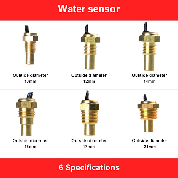 Vanntemperaturmåler Temperatursensor RØD 16MM 16MM Red 16mm-16mm