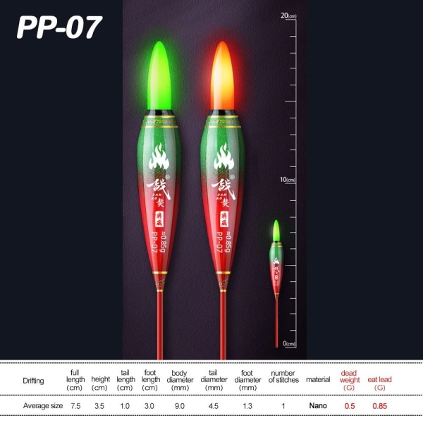 Elektronisk fiskeflotta Light Float GREEN LIGHT PP-07 PP-07 Green Light PP-07-PP-07