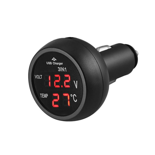 LCD-mätare Monitor USB Billaddare RÖD Red