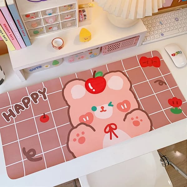 Stor Tegneserie Rosa Musematte Kawaii Gaming Musematte HVIT White