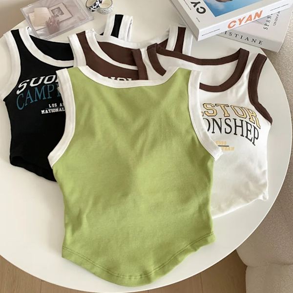 Printed Tank Mode Colorblock Inbyggd BH MÖRKBRUN Dark brown