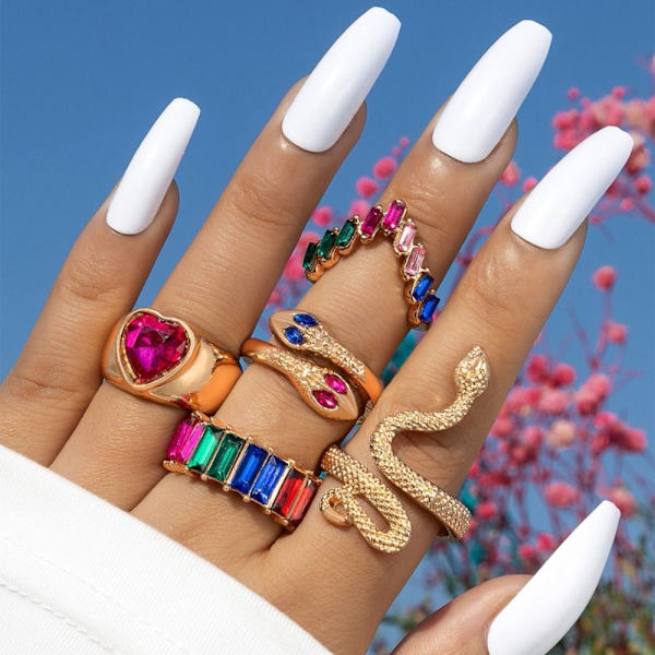 5st Imitation Ädelsten Ring Ring Set FÄRG colour