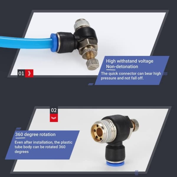 20 stk. Push To Connect-fittings, luftstrømskontrollventil