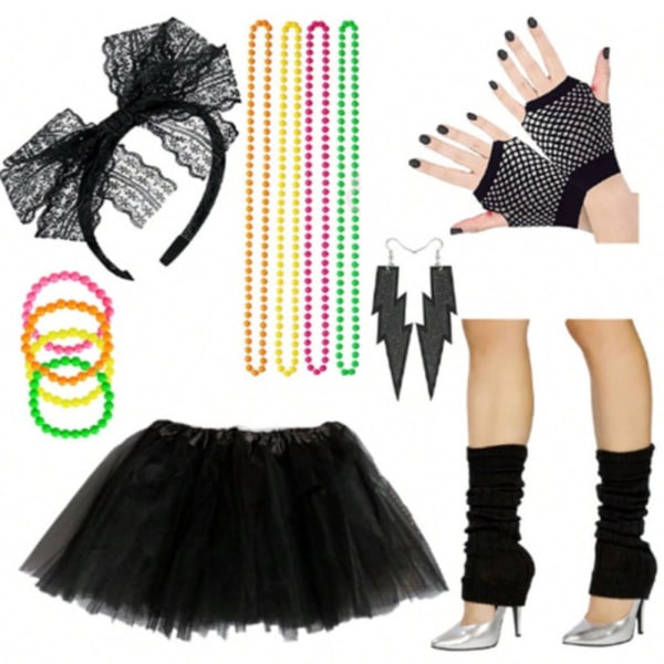 80-luvun Fancy Dress Accessories Set Naisten Set MUSTA Black