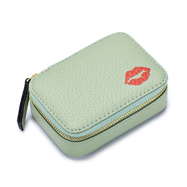 Læder kosmetiktaske Spejl Makeup Pouch LYS GRØN light green