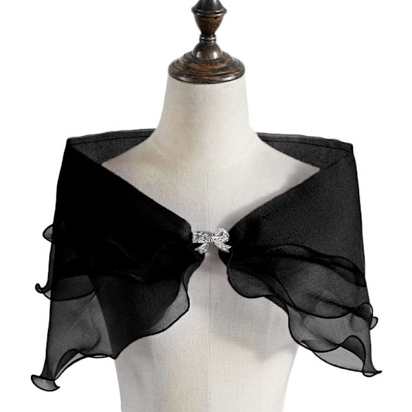 Spets Sjal Bröllop Cape SVART Black