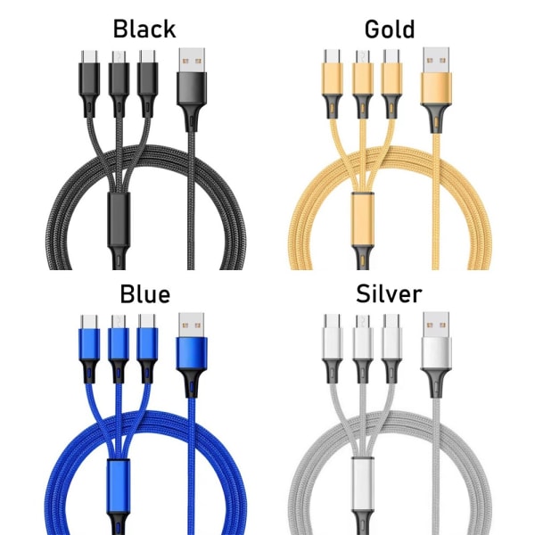 3-i-1 hurtig USB-opladning Kabeltelefonoplader SØLV Silver