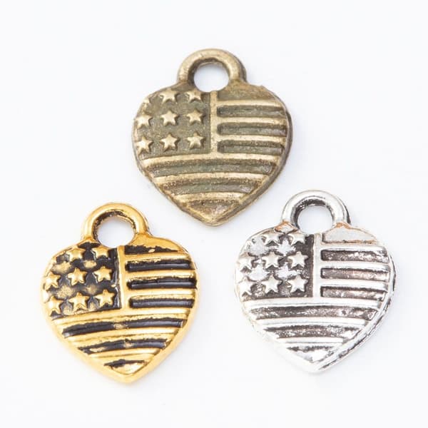 Hjerteformede Charms, Amerikansk Flag Charm, Hjerteformede Øreringe