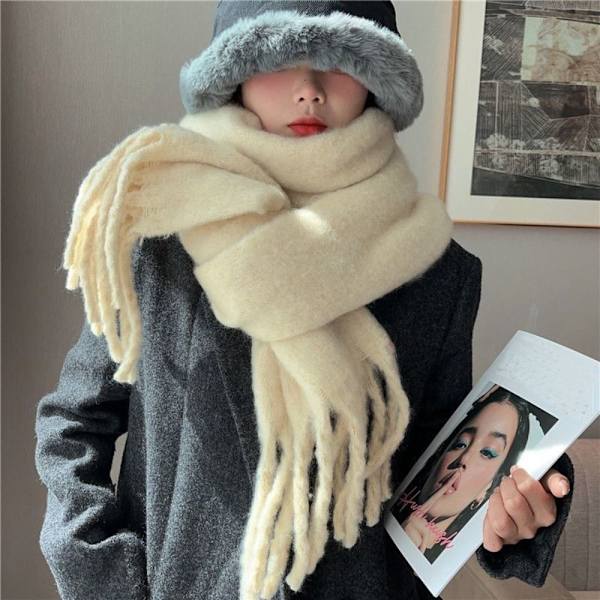 Vinter Cashmere Tørklæde Lange kvast Tørklæder HVID White