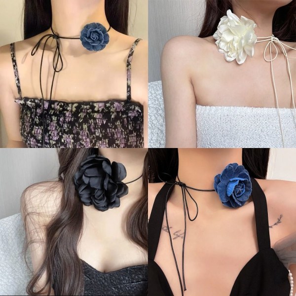 Rose Flower Choker Rose Choker kaulakoru TUMMAN SININEN SUURI DARK BLUE LARGE