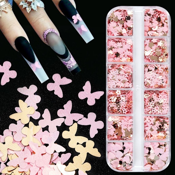 Nail Glitter Flakes Negle Pailletter 12 GRIDS - A 12 GRIDS - A 12 Grids - A