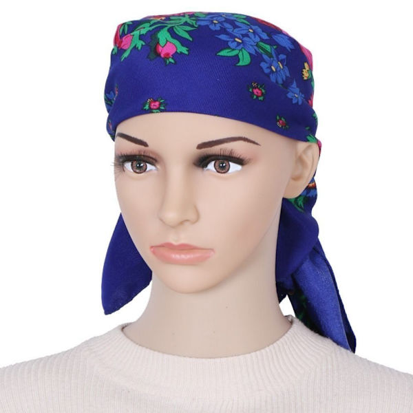 Rose Flower Print Head Scarf Printed Scarf Sjal LAKE BLUE Lake blue