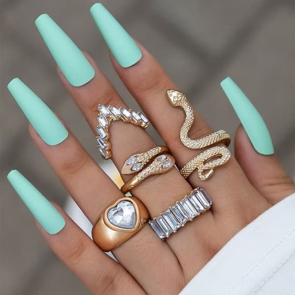5 stk. Imitert Edelstenring Ringsett HVIT white