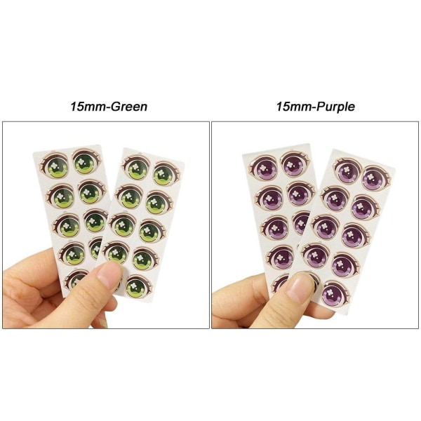 Tegnefilm Eyes Stickers Anime figur dukke 15MM-LILA 15mm-Purple