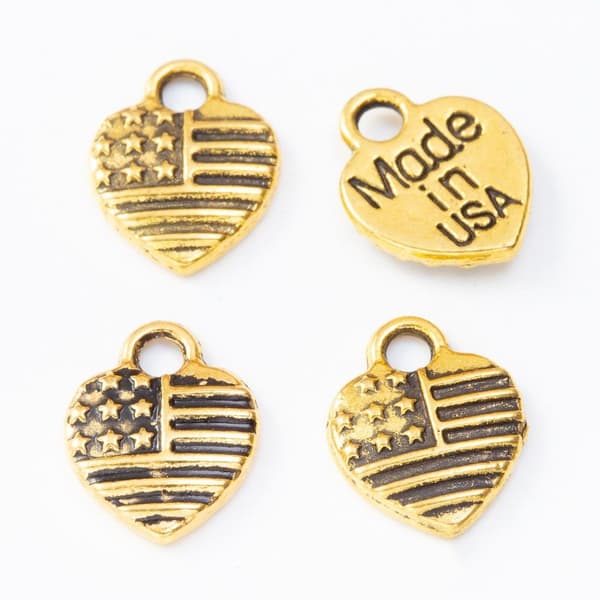 Hjerteformede Charms, Amerikansk Flag Charm, Hjerteformede Øreringe