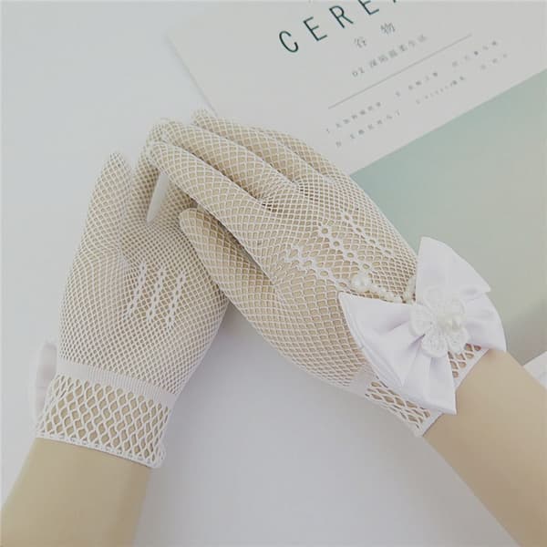 Børne Bryllupshandsker Blonde Mesh Handsker HVIDE White