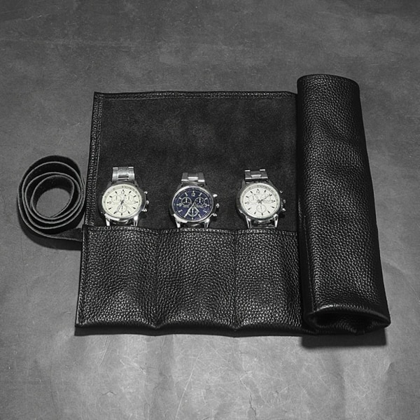 Watch Roll Case Äkta Läder Watch Box SVART black