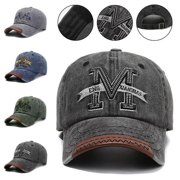 M Broderi Baseballcapser Slitte Falmede Hatter GRÅ grey