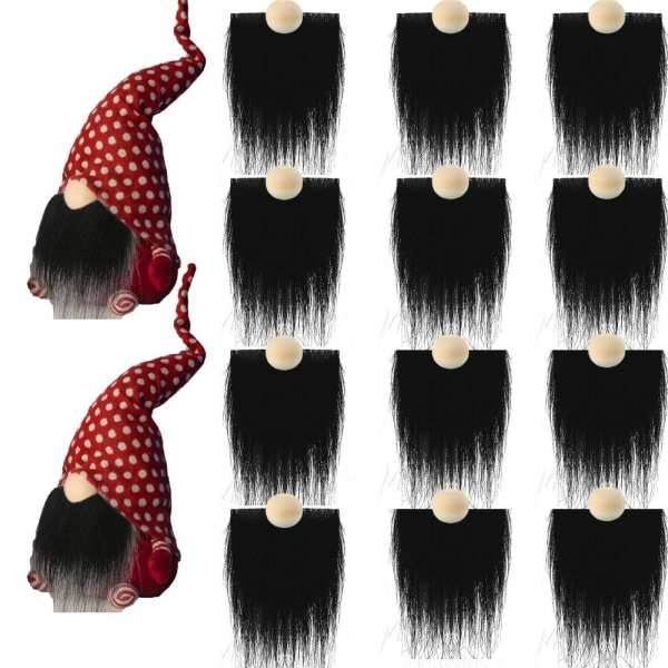 12 Sett Fake Beards Treballer Gnome Beards for Crafting SVART Black