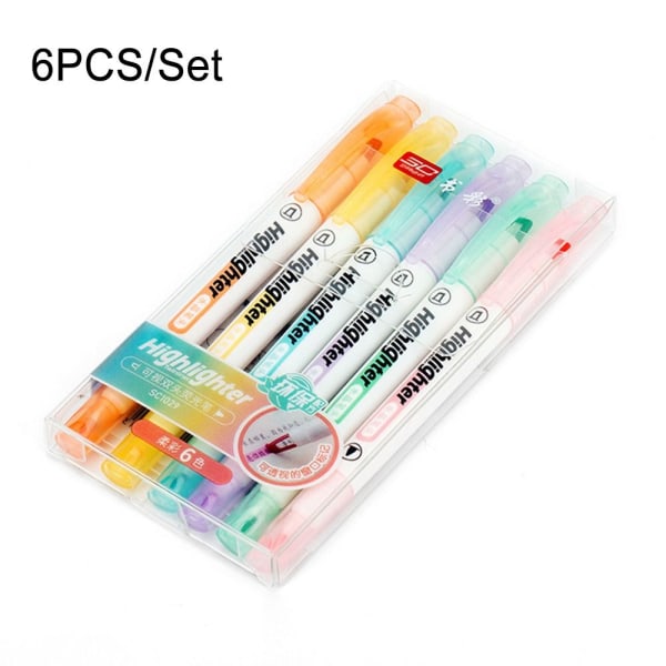 6 STK/SET Highlighter Pen Sæt Nøglepunkter Markører Farve Pen 6PCS/Set
