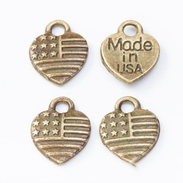 Hjerteformede Charms, Amerikansk Flag Charm, Hjerteformede Øreringe