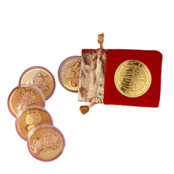 Minnesmynt Dragon Gold Coins STIL 3 MED VESKE STIL 3 Style 3 with Bag