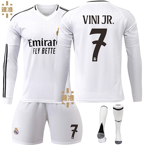 2024-2025 Real Madrid Hjemmebanetrøje til Børn med Lange Ærmer - Sæt nr. 7 Vini JR 24