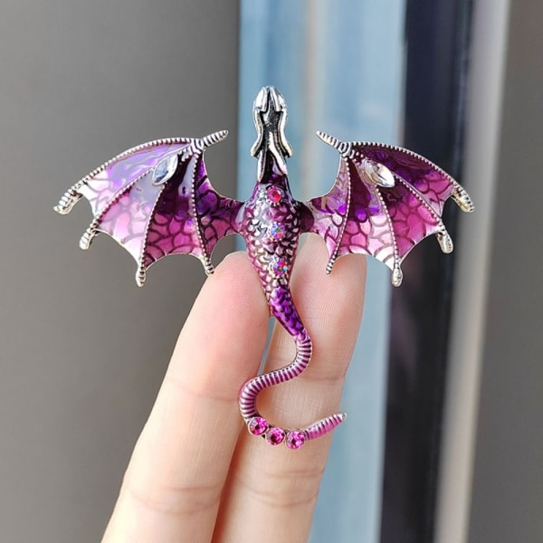 Emalje Dragon Brosjer Rhinestone Brosje Pins LILLA A A Purple A-A