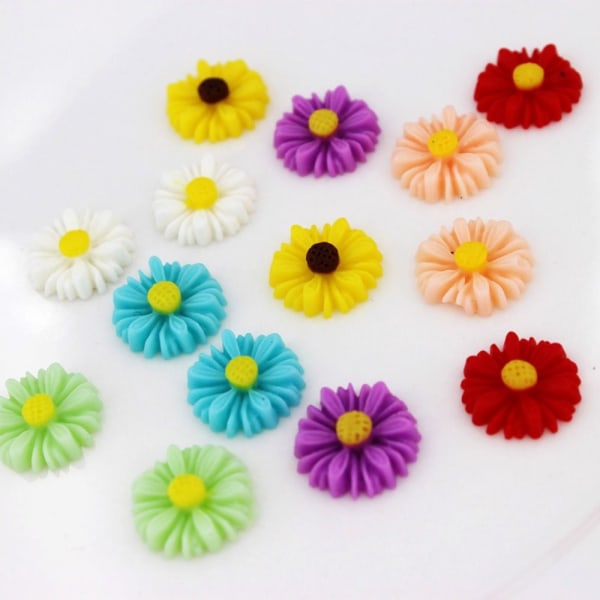 50 stk DIY Daisy Flower Charms Flatbacks Resin Daisy Flower RØD red