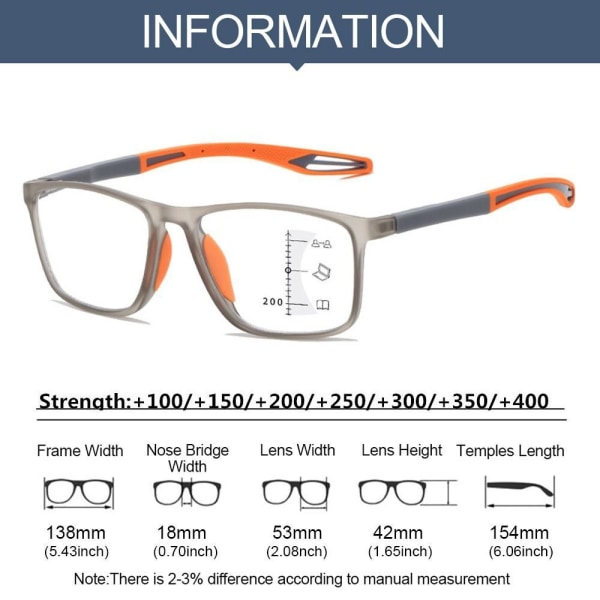 Anti-blått ljus Läsglasögon Fyrkantiga glasögon TRANSPARENT transparent Strength 200