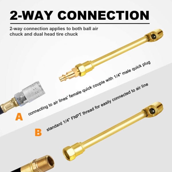 Closed Ball Tire Chuck NPT Hane Quick Plug Tire Air Fill Kit