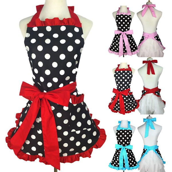 Söt Polka Dot Förkläde Förkläde med fickor BLÅ blue