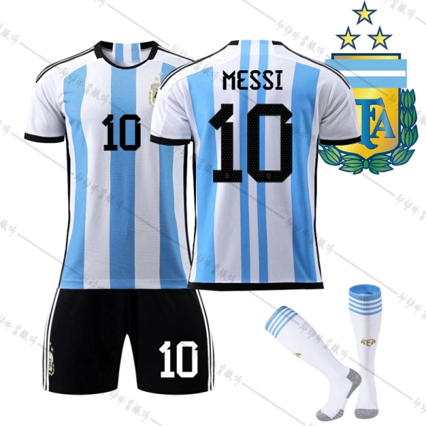 2022 World Cup Winner Children Argentina 3 Star Football Shirt No. 10 Messi 6-7years