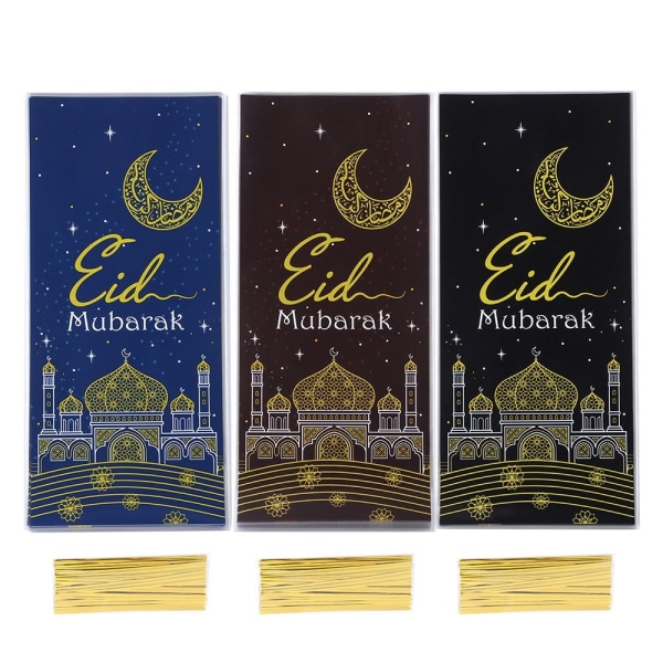 50 STK Eid Mubarak Godteriposer Cookie Bag SVART Black