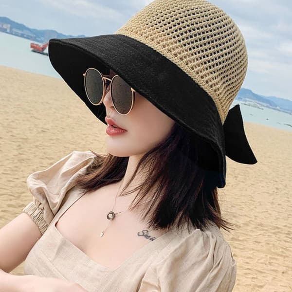 Dame Bucket Hat Stor Skygge Solhat SORT black