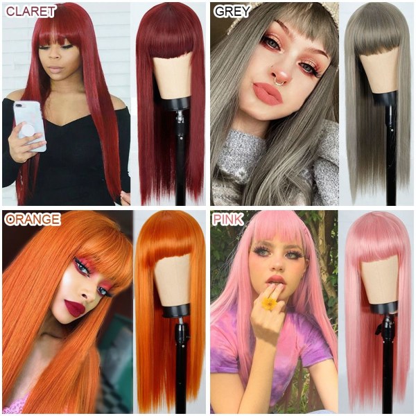 Dameparyk Lang lige paryk PINK pink