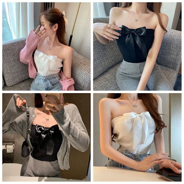 Sløyfe Stroppeløs Camisole Ermeløse topper HVIT White