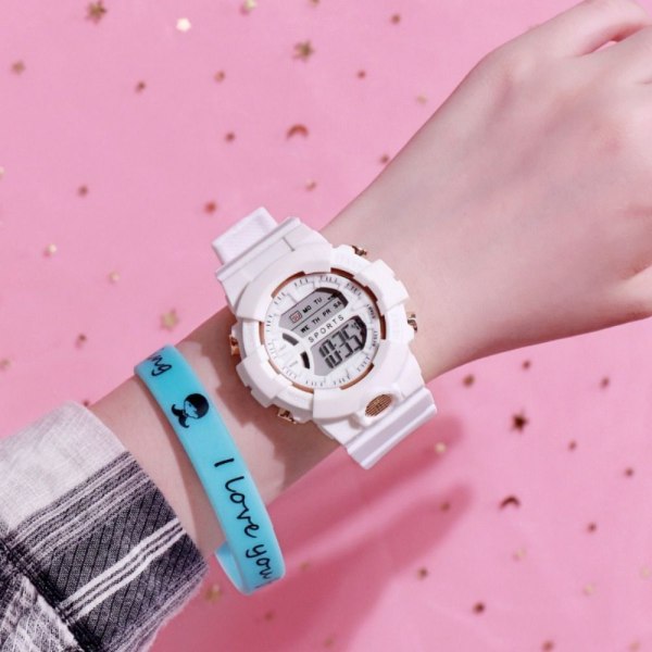 Tyttöjen watch LED digitaalinen naisten watch VALKOINEN white