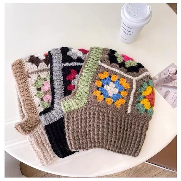 Handgjorda Virkade Mössor Stickad Pullover Mössa KAFFE Coffee