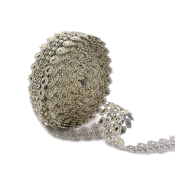 5 Yards Kristallband Strasskedja SILVER Silver