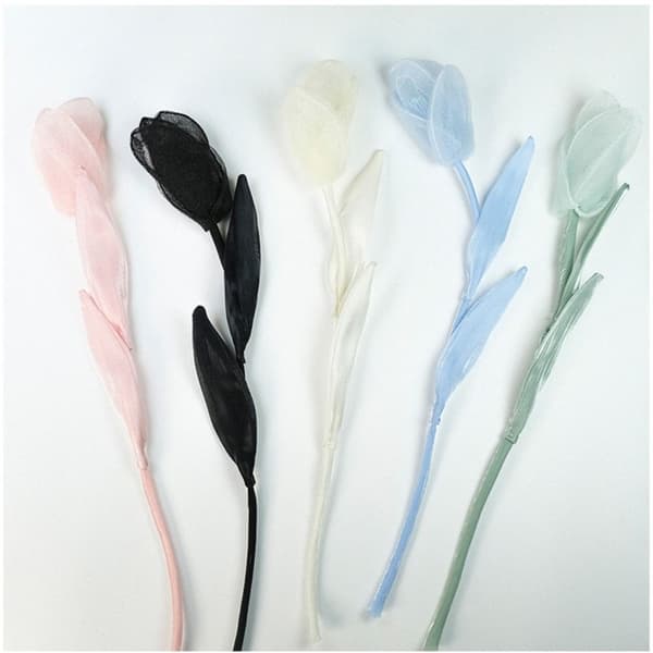 5 stk. stofblomst tulipan tøj patch BLÅ blue