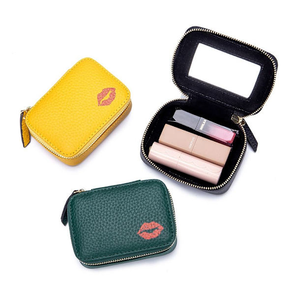 Læder kosmetiktaske Spejl Makeup Pouch SORT black
